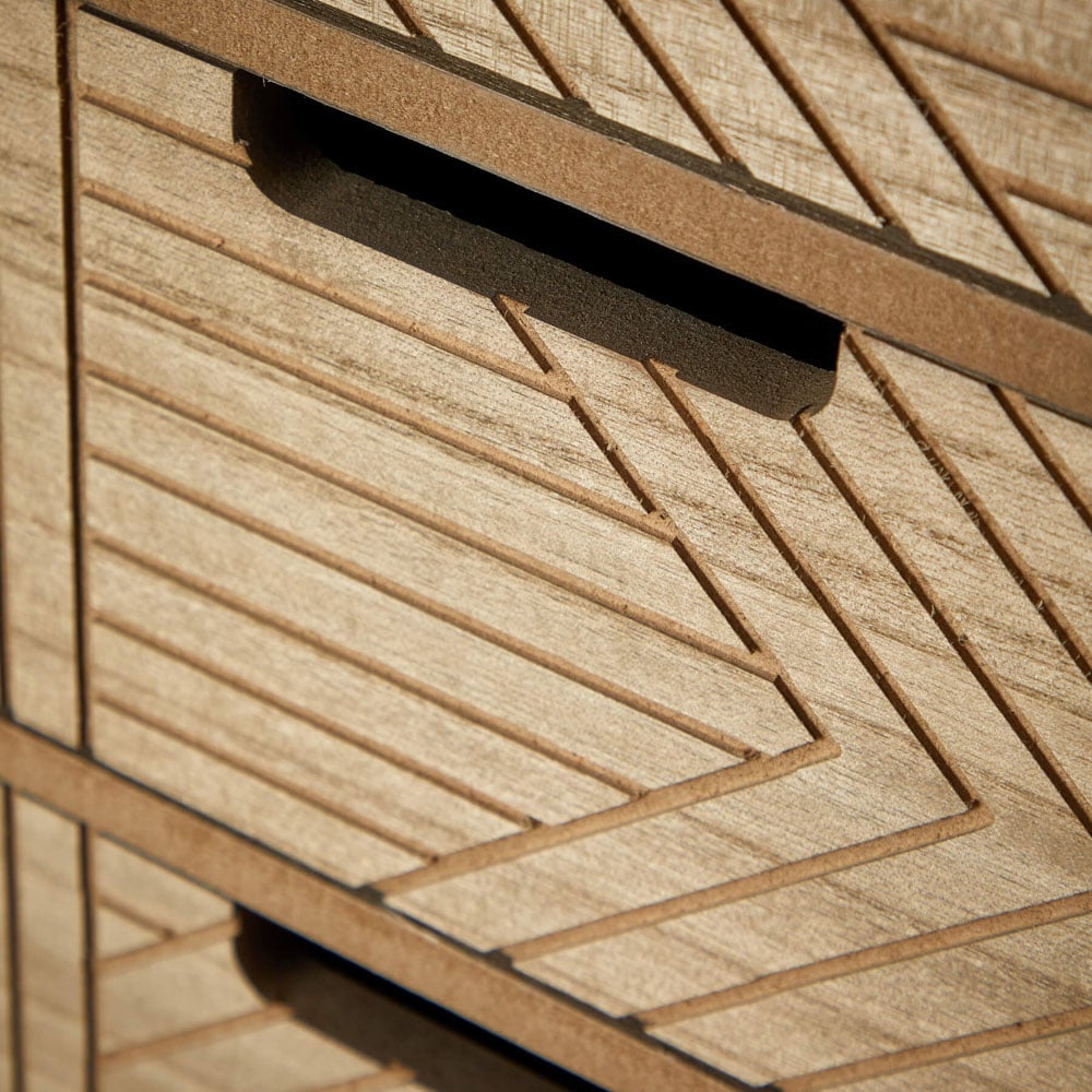 Home Source Mundesley 3 Drawer Geometric Wooden Bedside Table Image 3