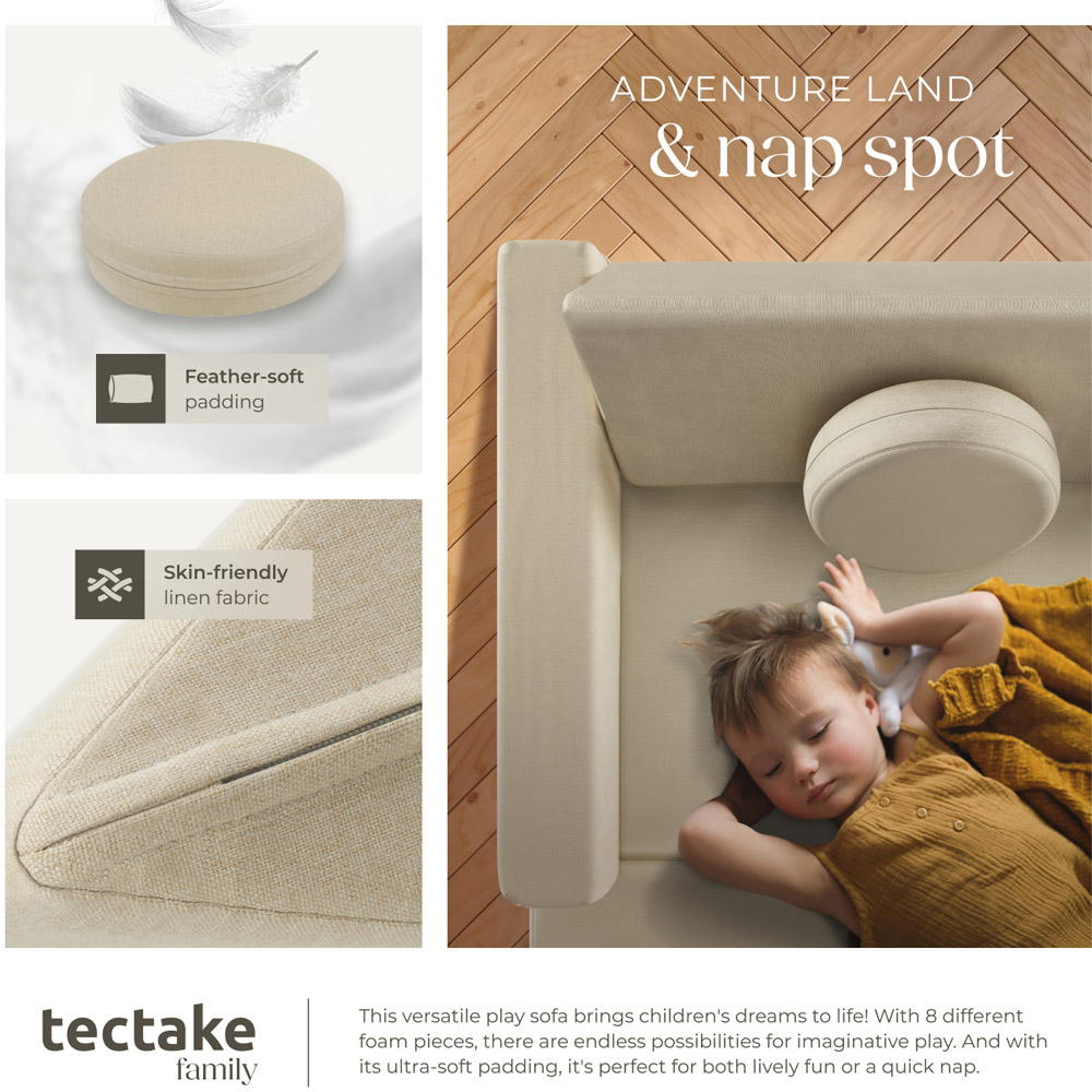 tectake Lilly Beige 8 Piece Thick Padding Kids Sofa with Removable Cover Image 6