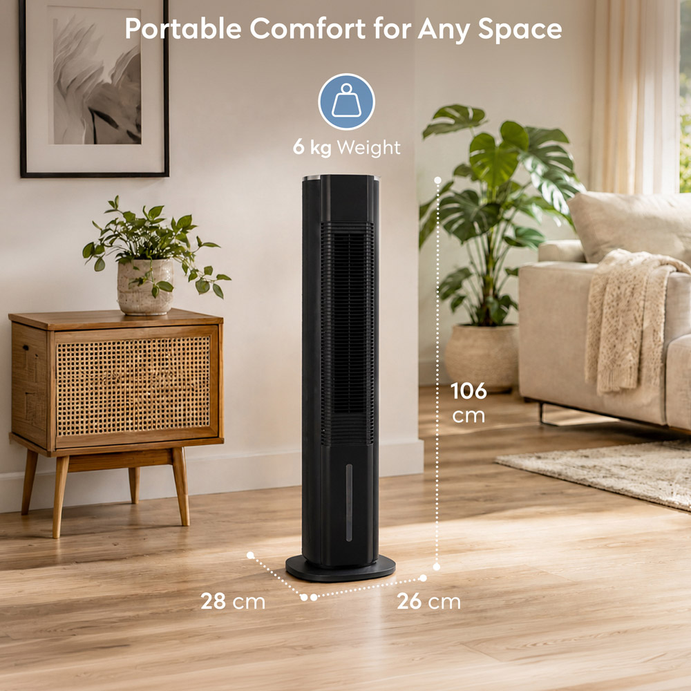 Air Pro Black Touch Control Portable Tower Air Cooler with Remote and Ice Packs 6L Image 8