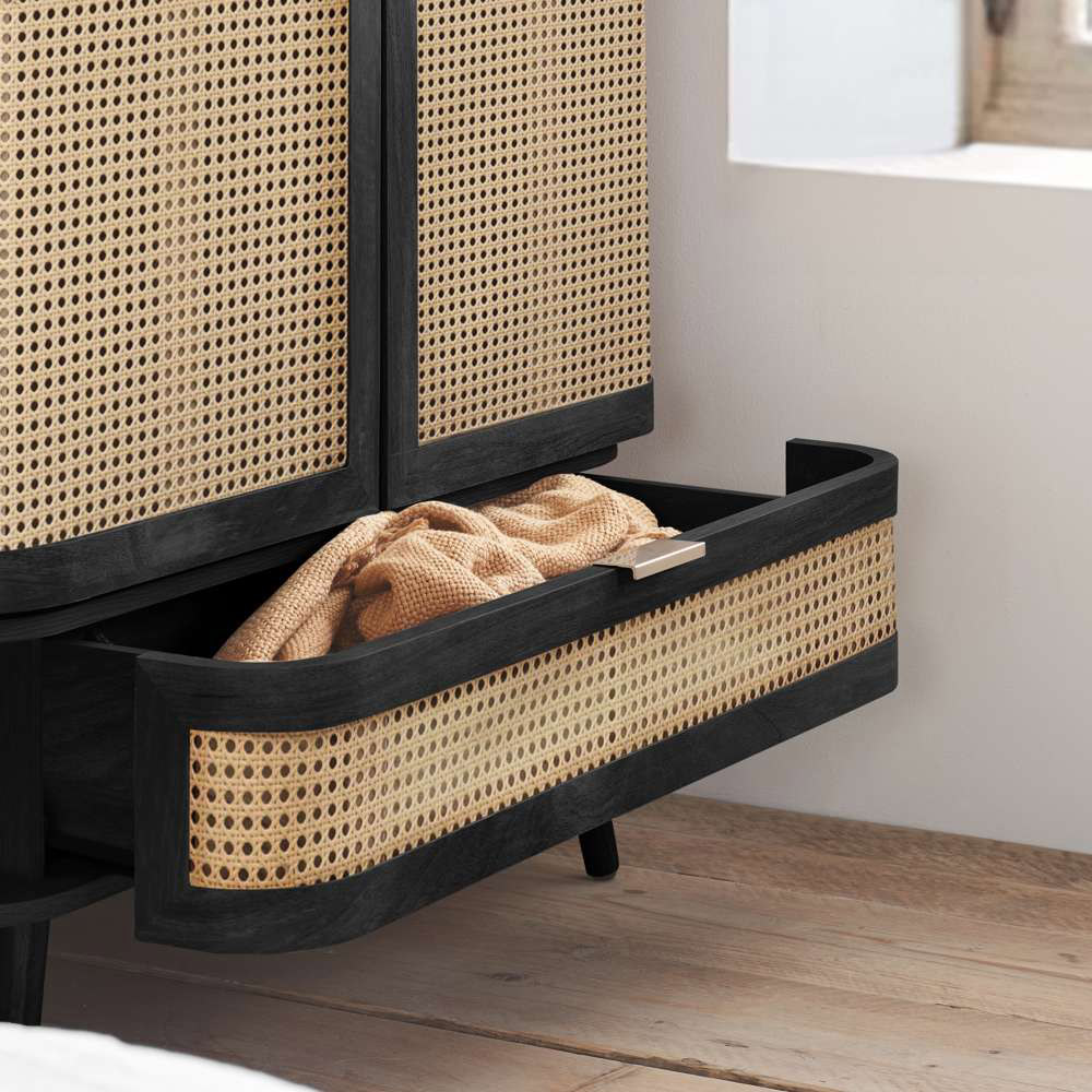 Birlea Noah 2 Door Single Drawer Black Rattan Wardrobe Image 6