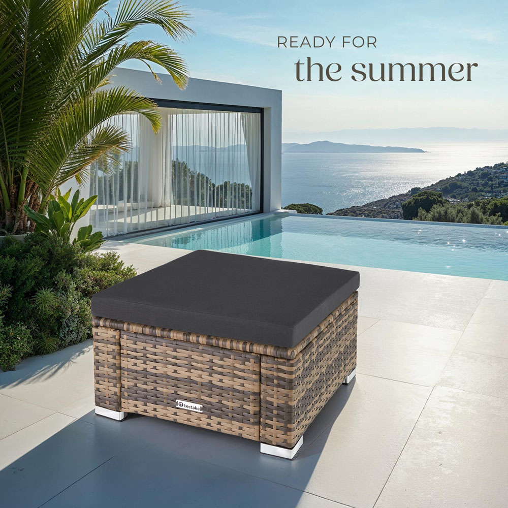 tectake Bitonto Nature Polyrattan Footstool Image 8