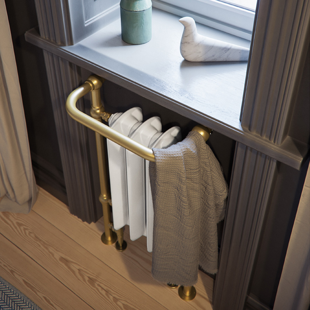 Terma 1217BTU White Soft and Brass Heated Towel Rail 900 x 490mm Image 6