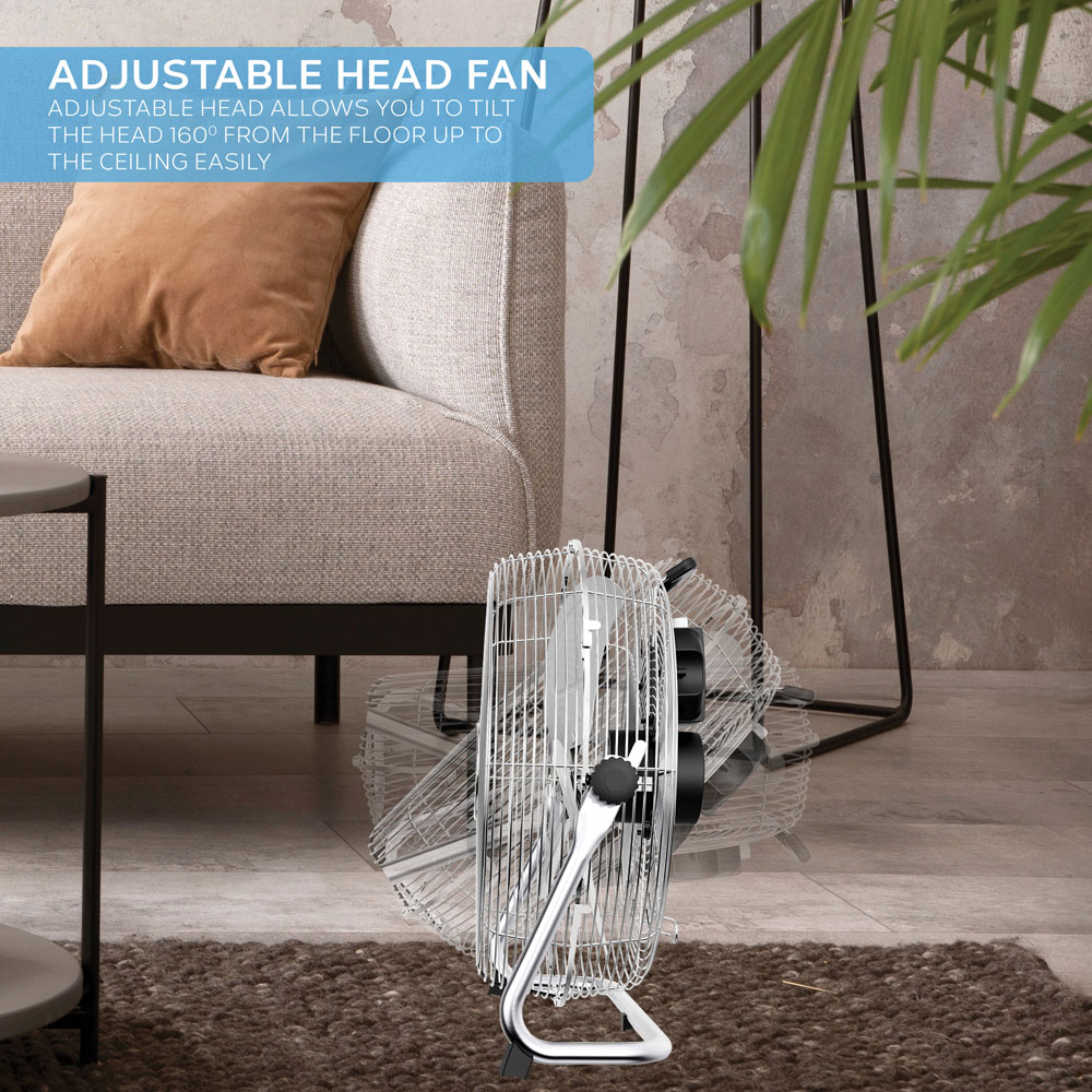 Air Pro Silver Chrome 3 Speed Powerful Air Cooling and Circulating Floor Fan 16 inch Image 5