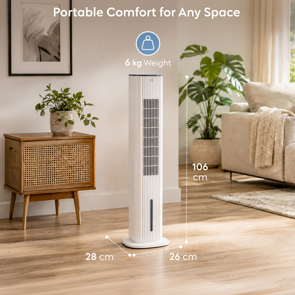 Air Pro White Touch Control Portable Tower Air Cooler with Remote 6L Image 9
