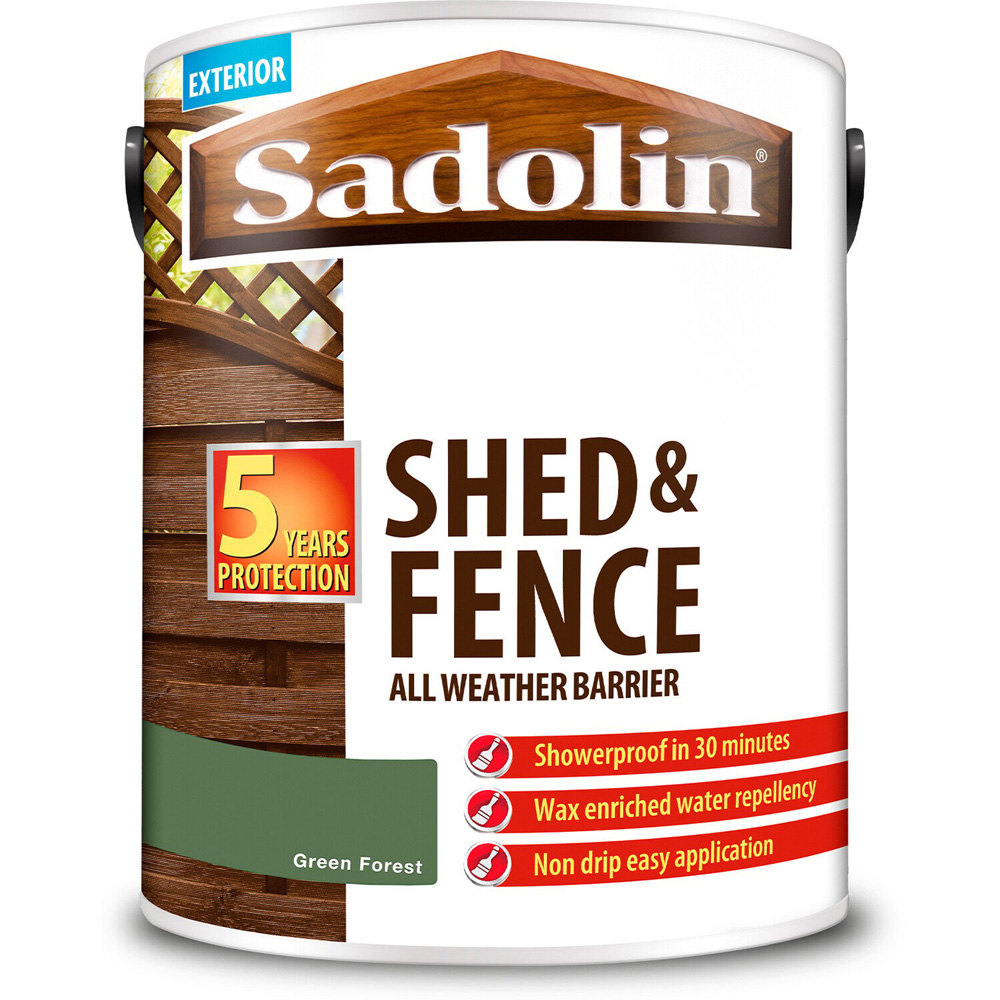 Sadolin Shed and Fence Protection Woodstain Green Forest 5l Image 2
