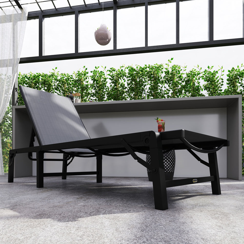 Outsunny Light Grey 5 Level Adjustable Folding Sun Lounger Image 4