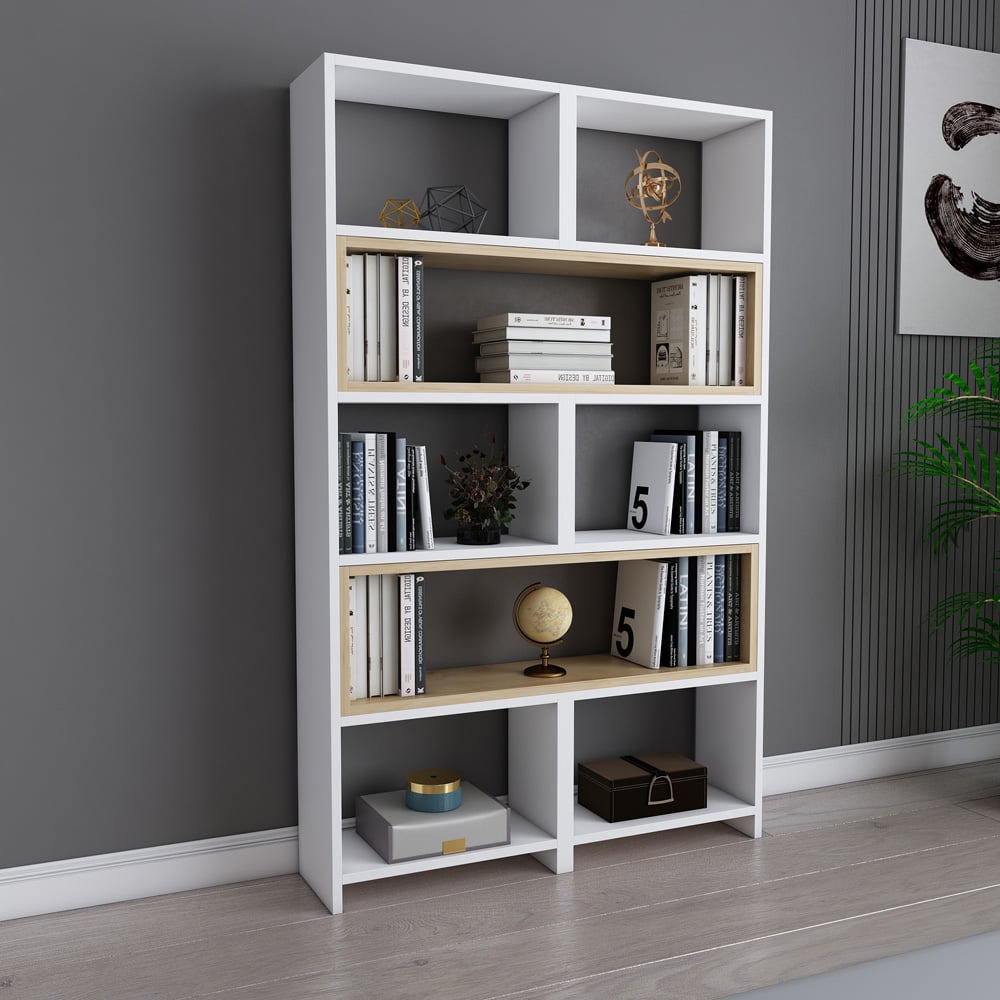 Decorotika Poyraz 8 Shelf White Sapphire Oak Bookcase Image 6
