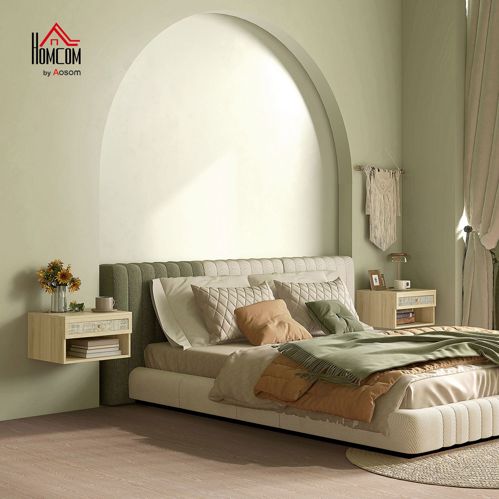 Portland Single Drawer Single Shelf Rattan Floating Nightstand Set of 2 Image 4