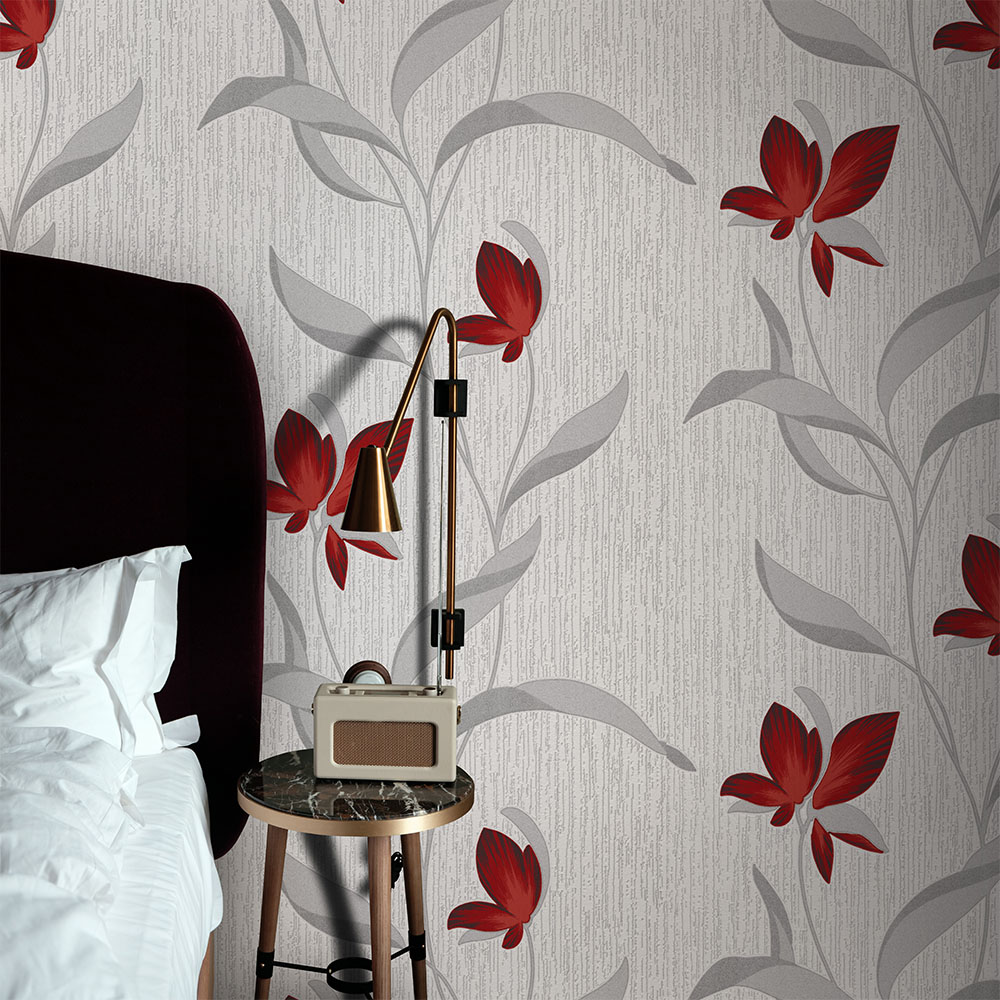 Erismann Fleur Floral Trail Sparkle Red Wallpaper Image 2