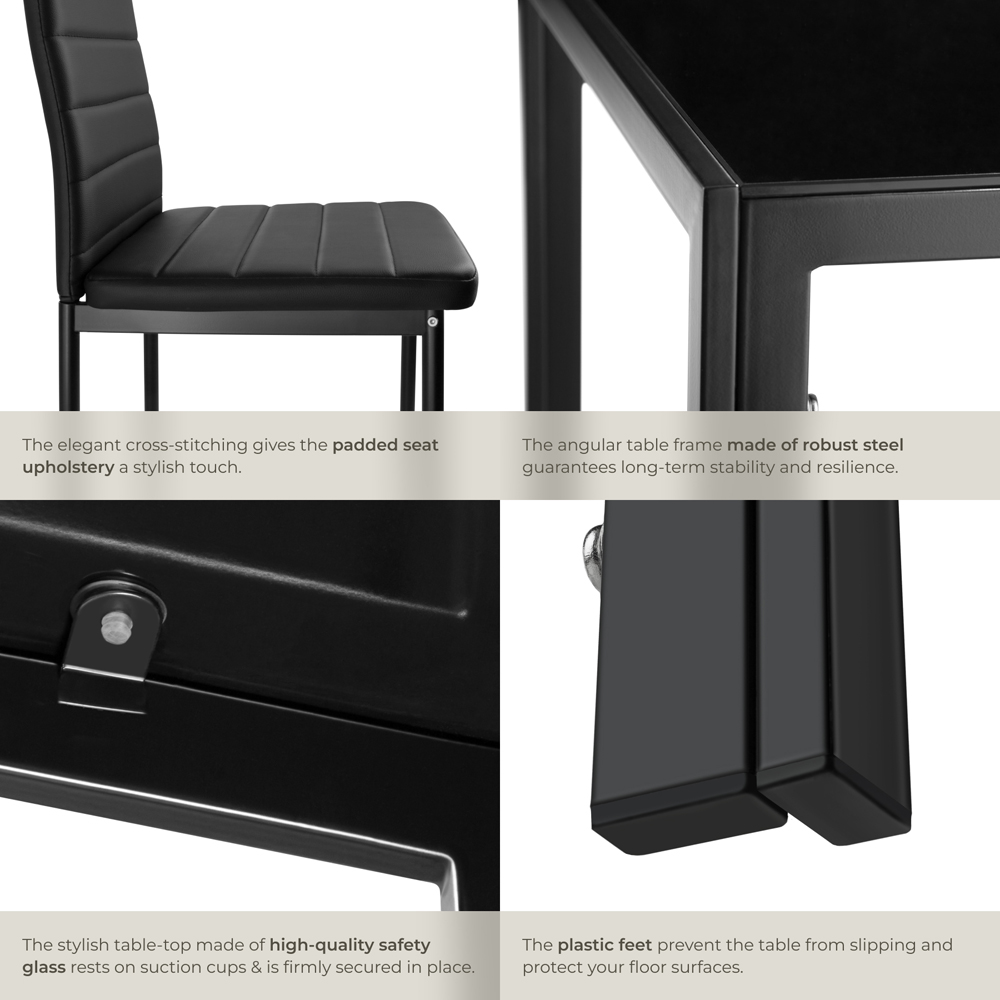 tectake Berlin 4 Seater Black Faux Leather Dining Table Set Image 6