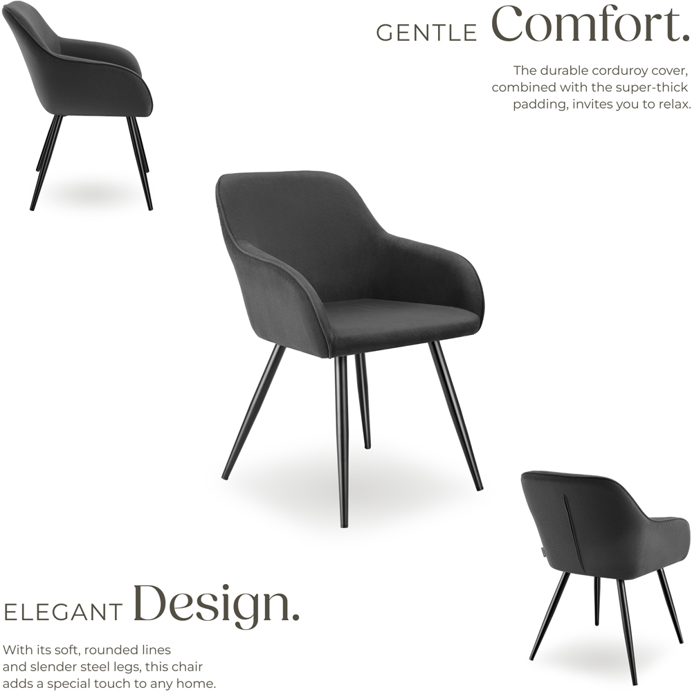 tectake Marilyn Anthracite Black Corduroy Padded Dining Chair Image 5