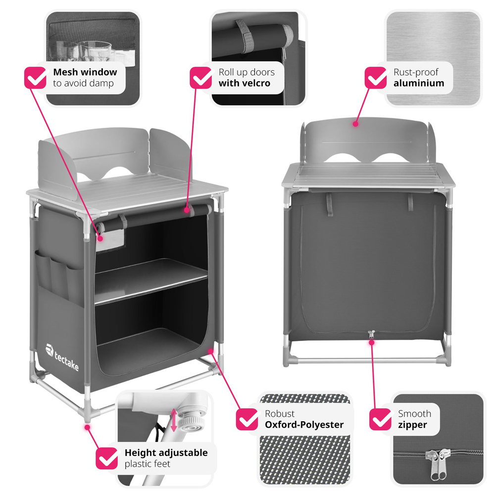 tectake 2 Compartment Grey Foldable Camping Kitchen Image 8