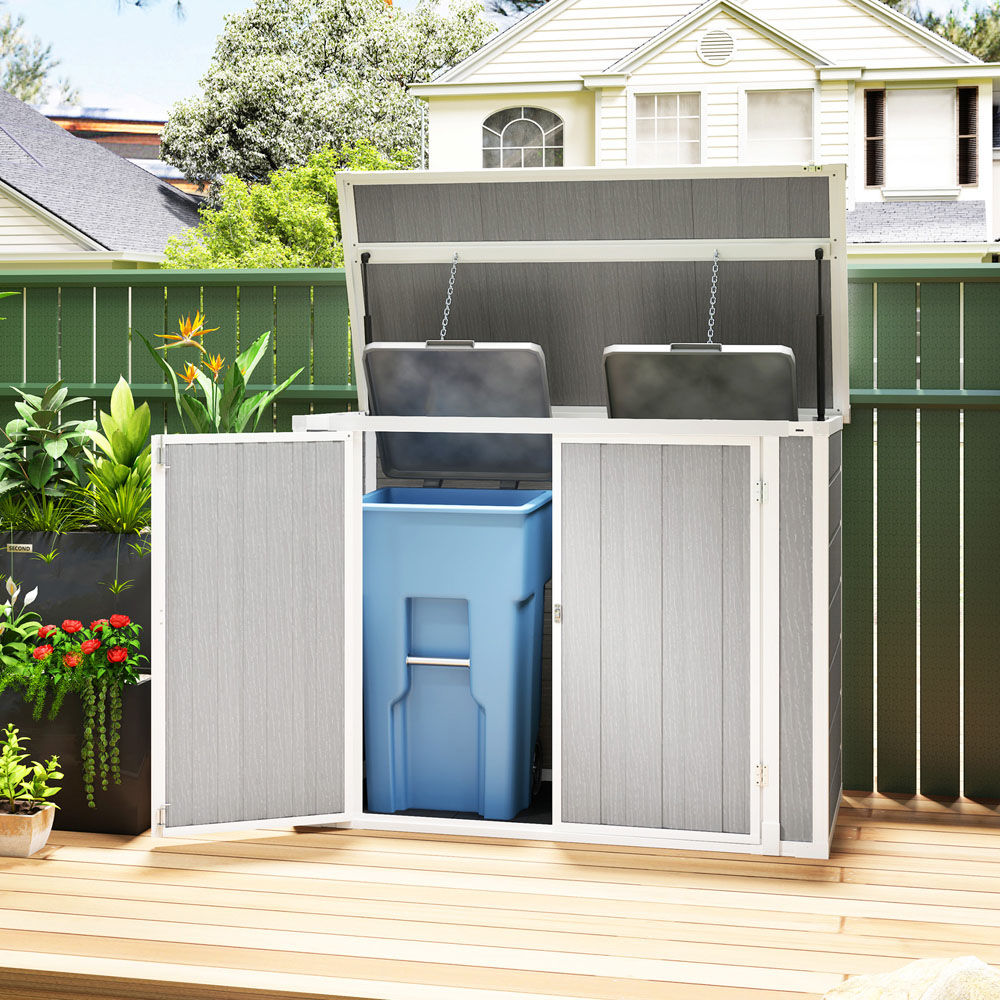 Outsunny 4.7 x 2.5ft Light Grey Lockable Double Bin Shed Image 2