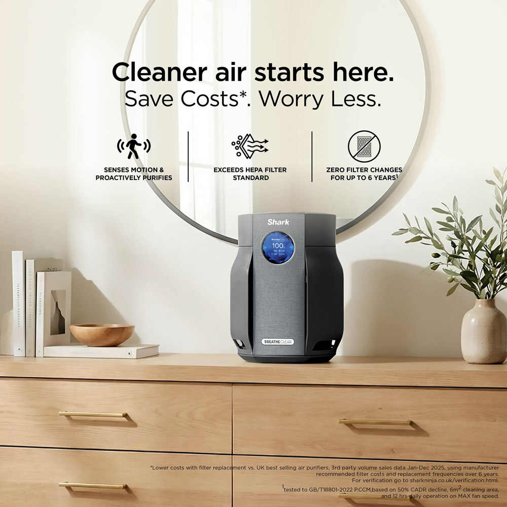 Shark BreatheClear HP062UKBK Charcoal Compact Air Purifier with NeverChange6 20W Image 6
