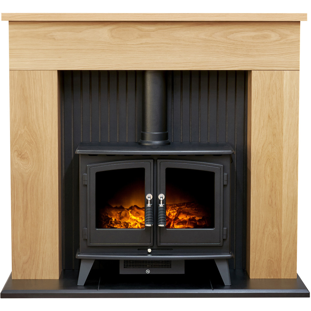 Adam Innsbruck Oak Fireplace with Woodhouse Black Electric Stove 45 inch Image 3