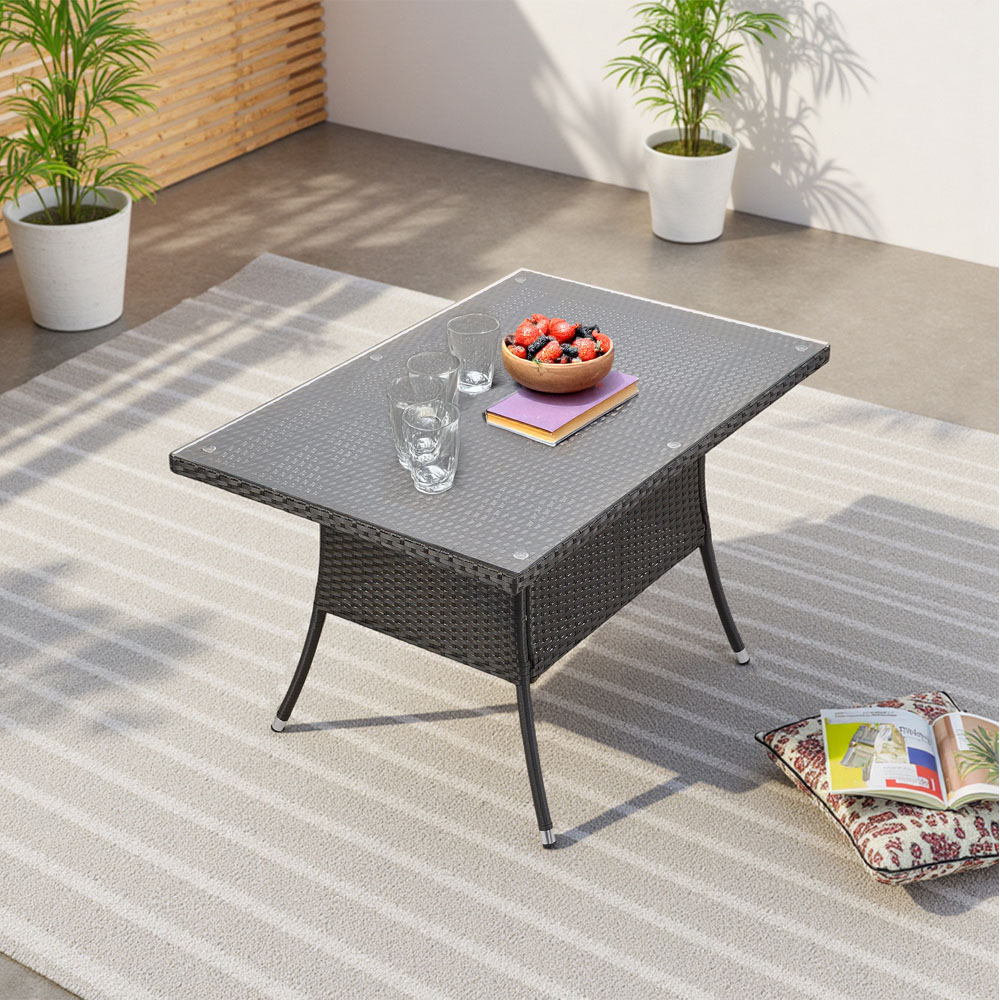 Living and Home Garden Rattan Rectangular Table with Tempered Glass Top Image 8