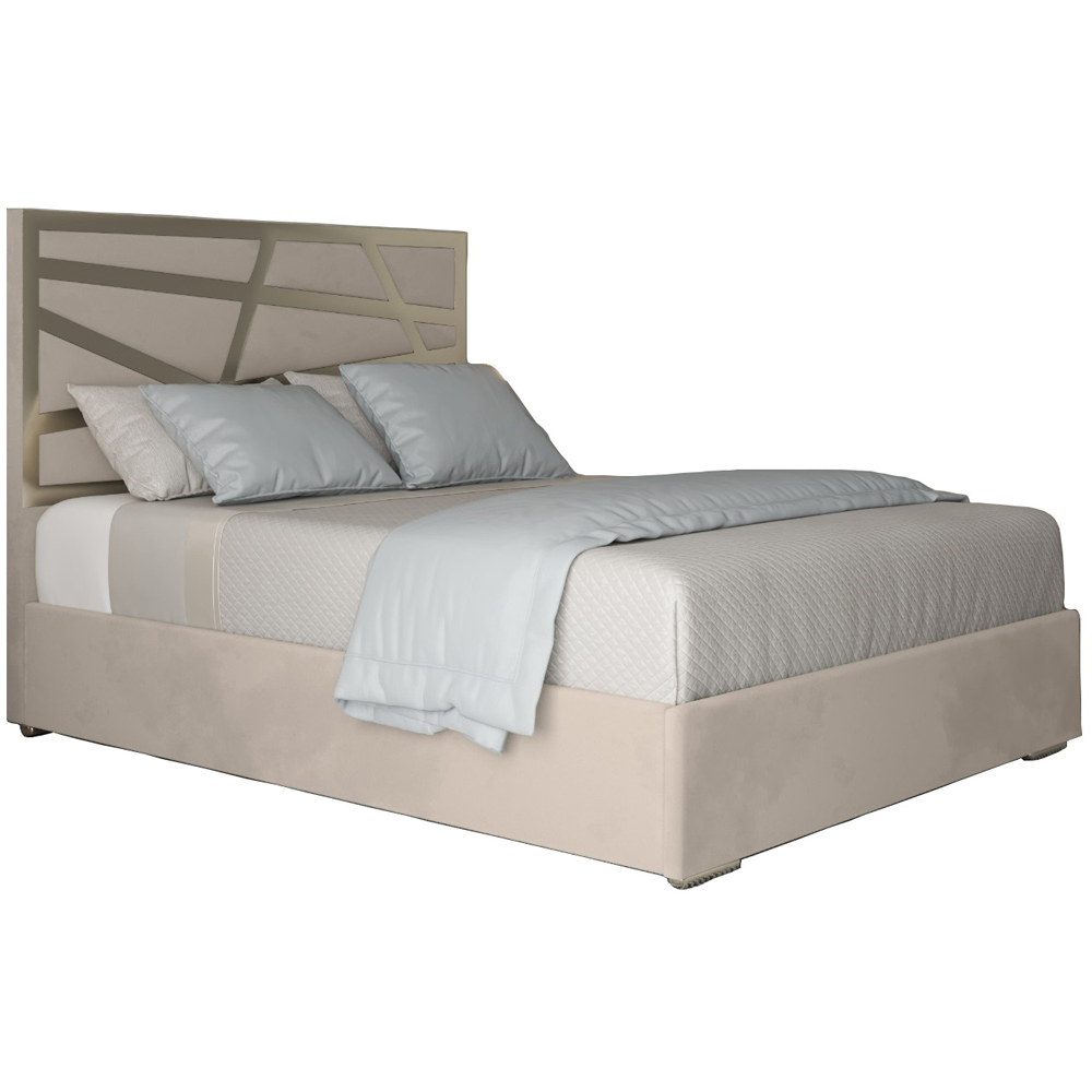 Arabella Silver Super King Size Velvet Upholstered Metal Bed Frame with Panelled Headboard Image 2