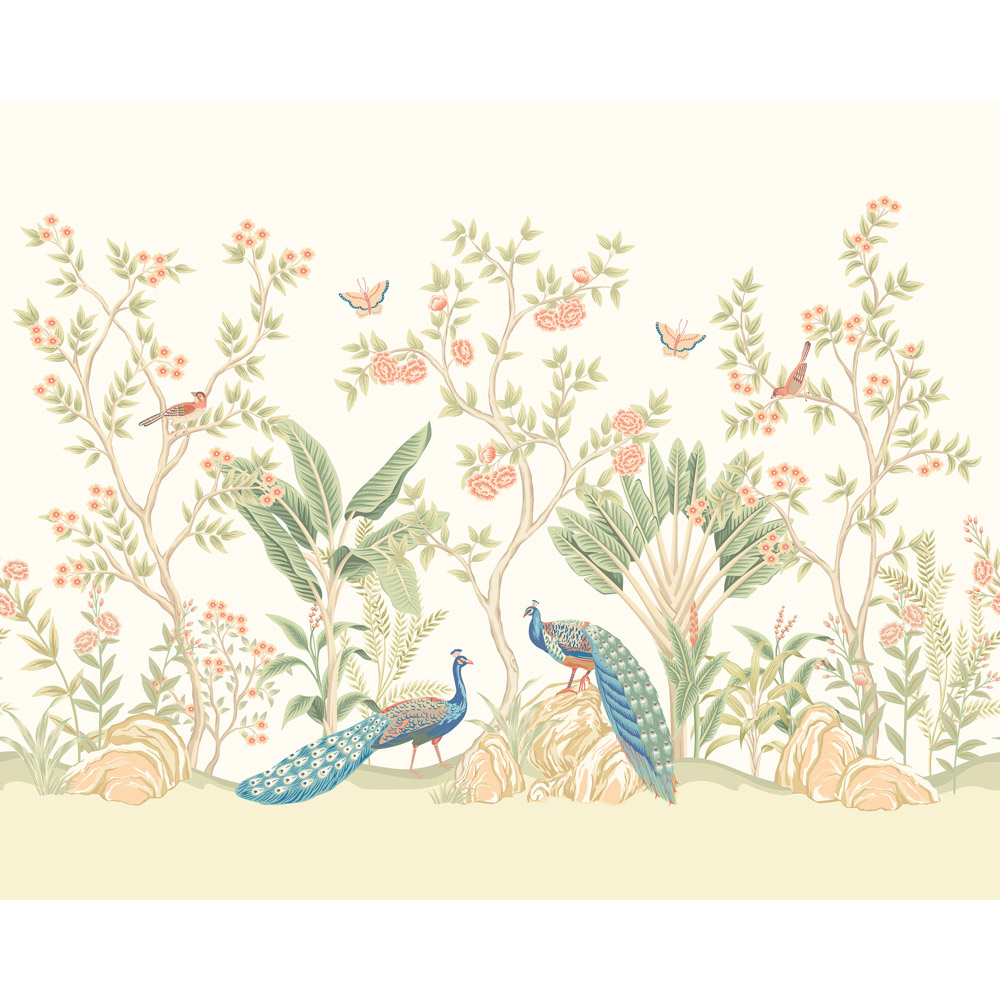 Origin Murals Peacock Garden Sage and Apricot Wall Mural Large Image 2