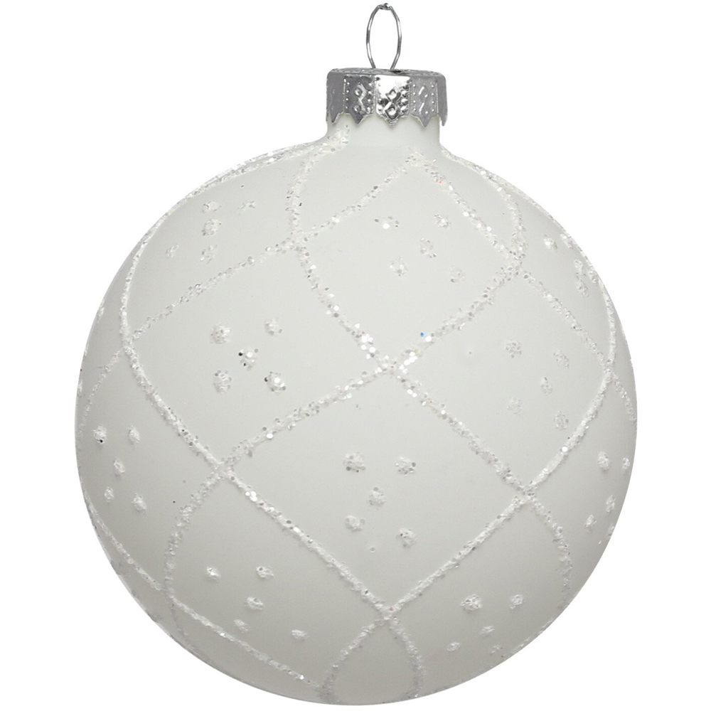Single Matte White Glitter Pattern Bauble in Assorted styles Image 3