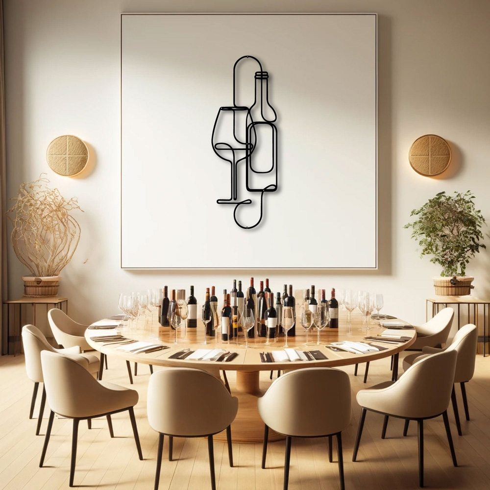 Decortie Wine Bottle and Glass Minimalist Metal Line Art Wall Decor Image 2