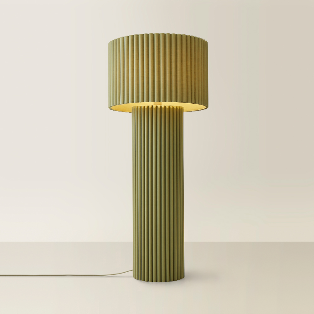 ValueLights Lenny Moss Green Drum Lamp Shade Ribbed Fabric Midi LED Floor Lamp Image 5