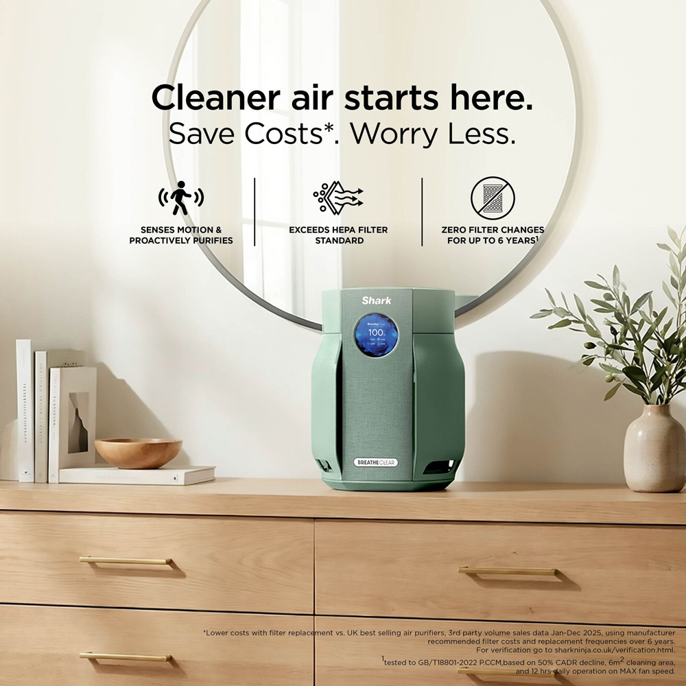 Shark BreatheClear HP062UKGN Sage Compact Air Purifier with NeverChange6 20W Image 6