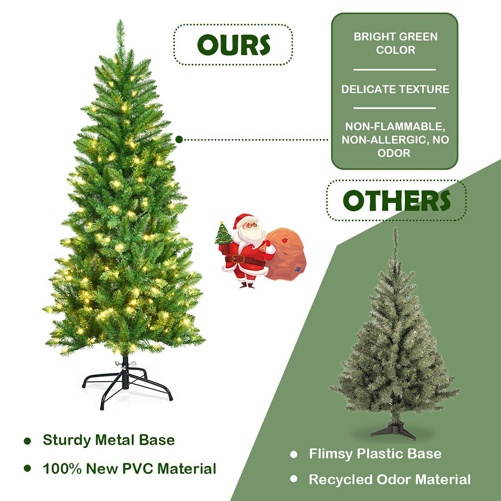 Costway Pre Lit Warm White LED Artificial Pencil Christmas Tree 5ft Image 6