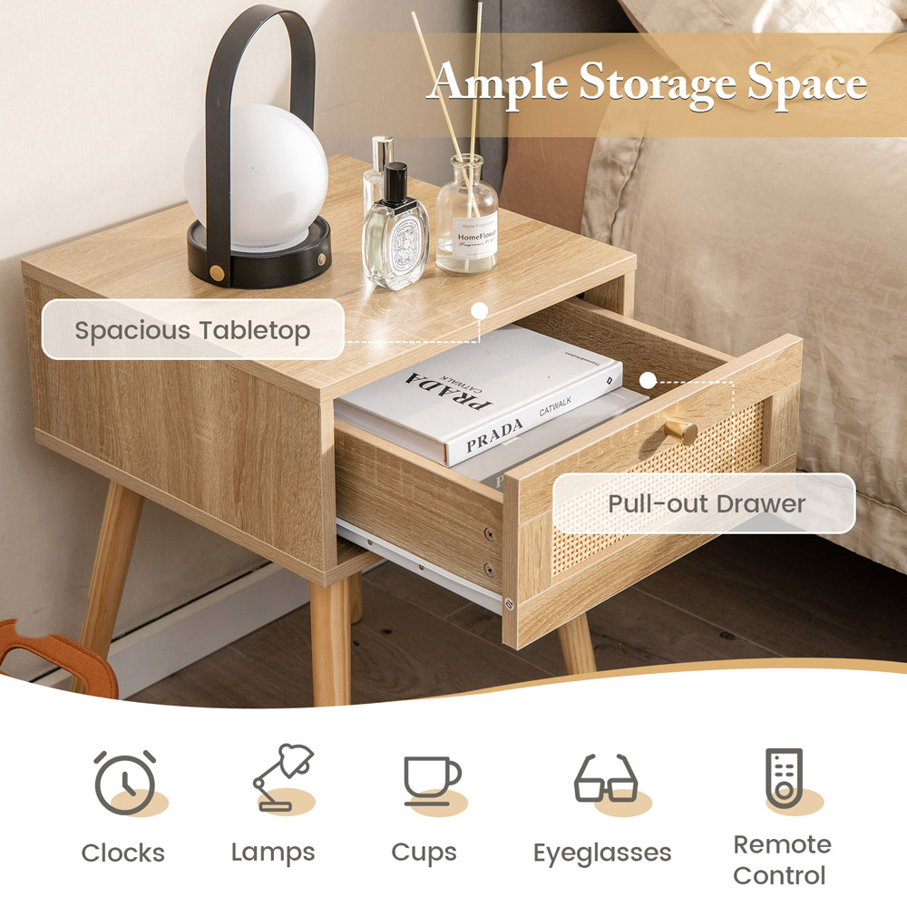 Costway Single Drawer Natural Bedside Table Image 4