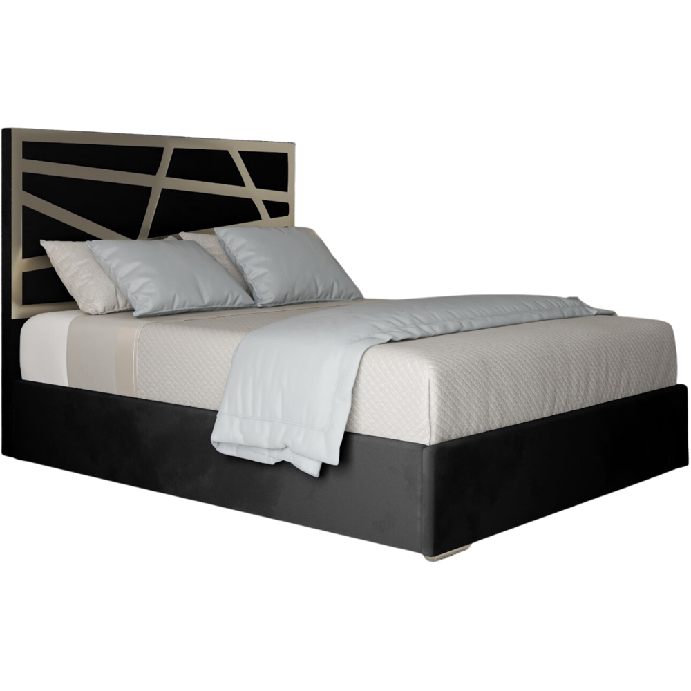 Arabella Black Single Velvet Upholstered Metal Bed Frame with Panelled Headboard Image 2
