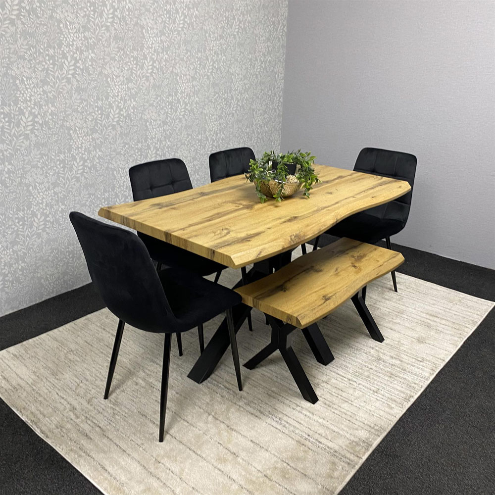 Kosy Koala 6 Seater Velvet Wooden Rectangle Dining Set with Bench Black Image 4