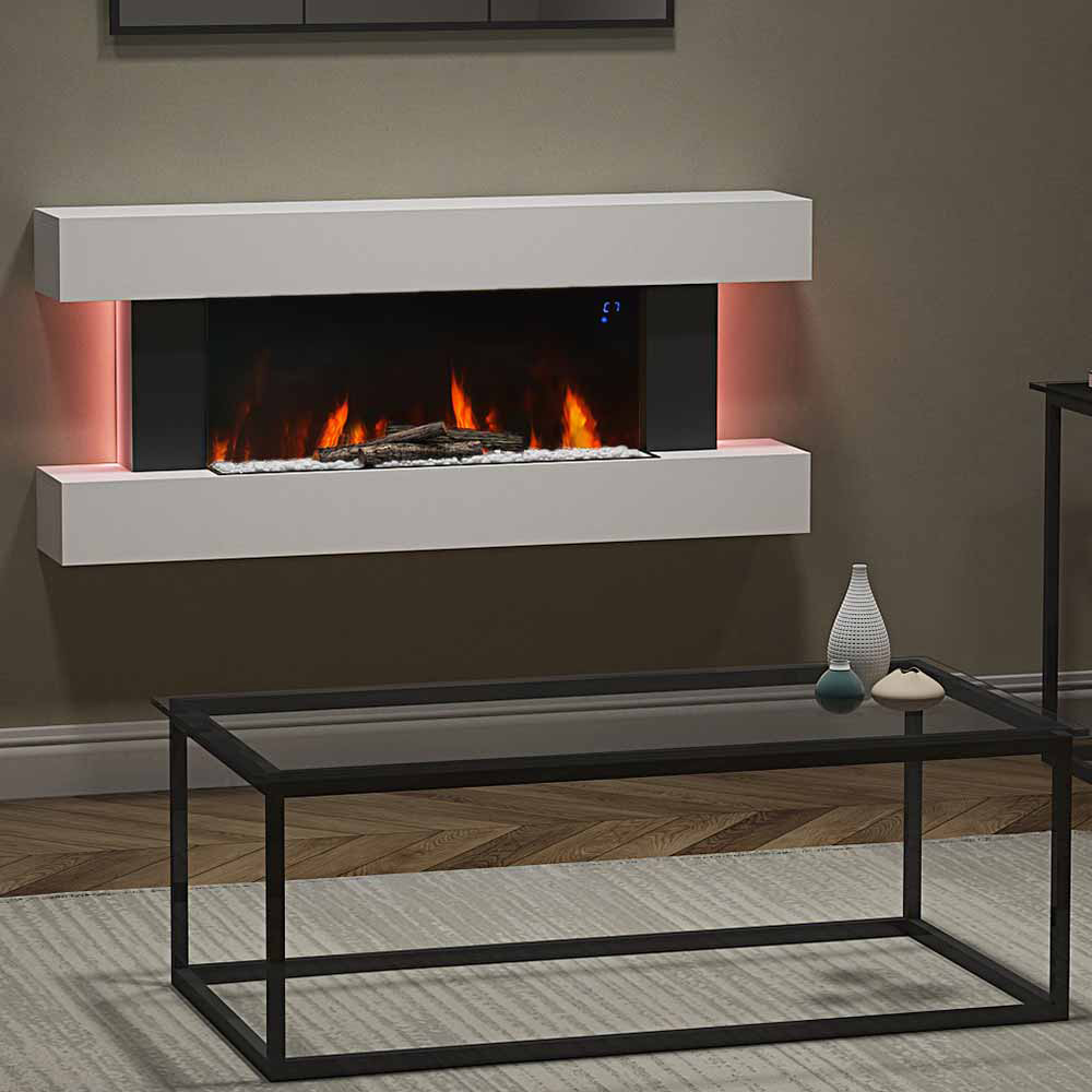 Living and Home 52 Inch Electric Fireplace White LED Surround Set with Remote Control Both Side Nightlight Image 8