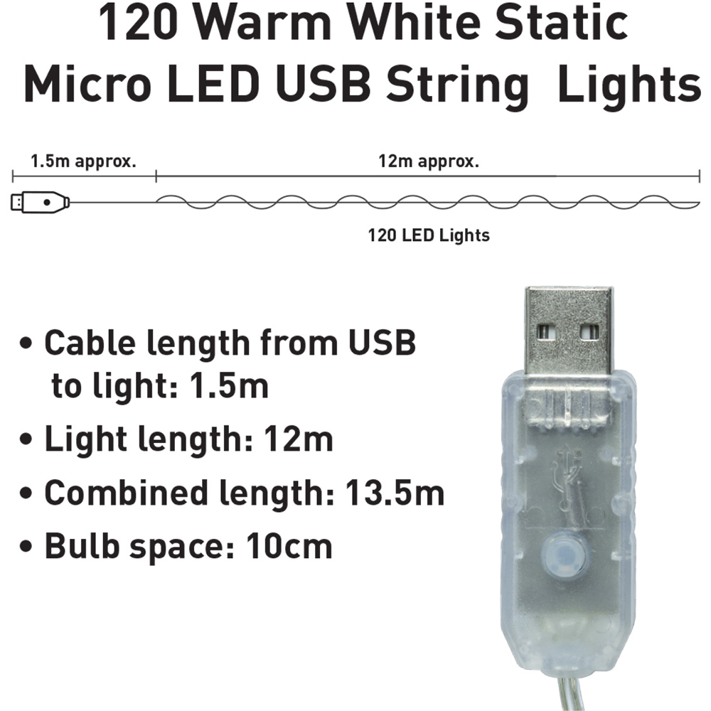 The Christmas Workshop 120 Warm White LED USB String Light Image 7
