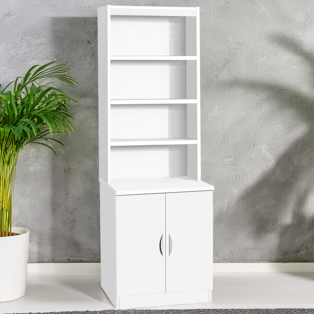 R White Cabinets 2 Door 4 Shelf White Desk Height Cupboard with Hutch Image 1