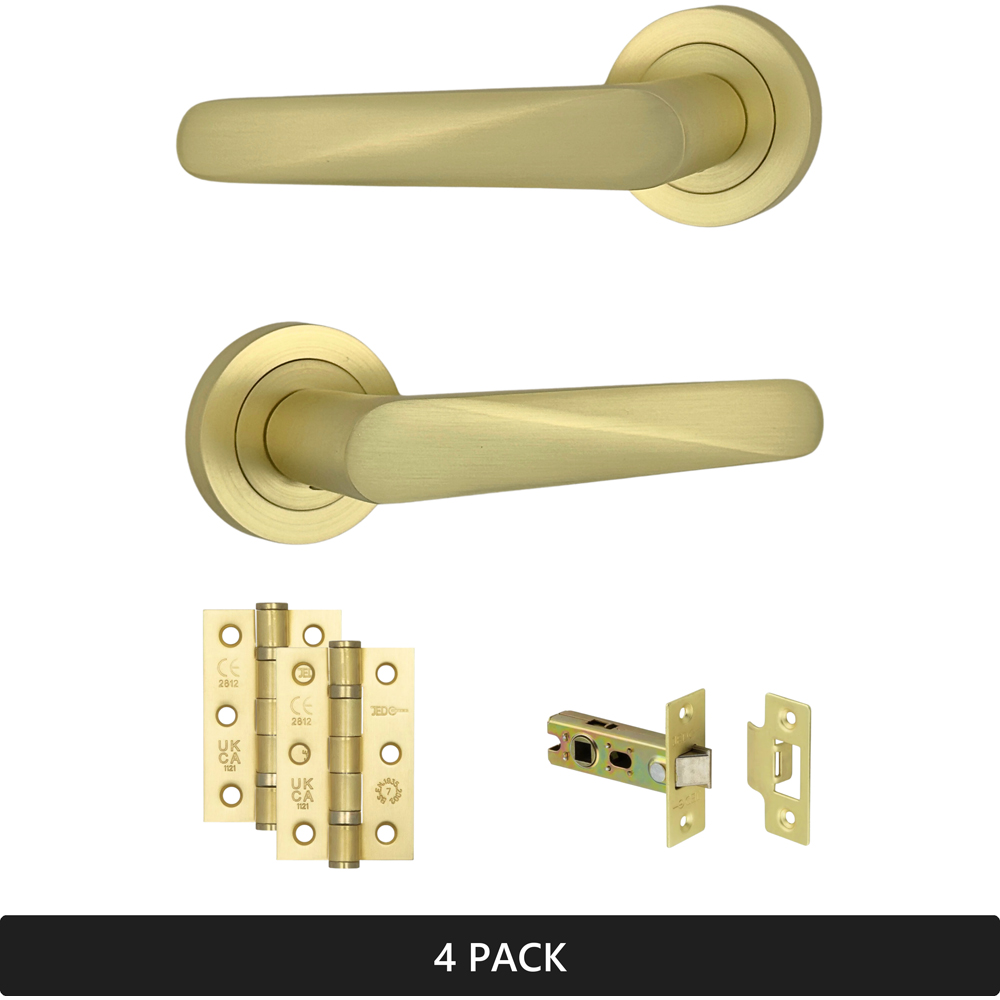 AXS Hardware Detroit Satin Brass Latch Door Handles on Rose 4 Pack Image 7