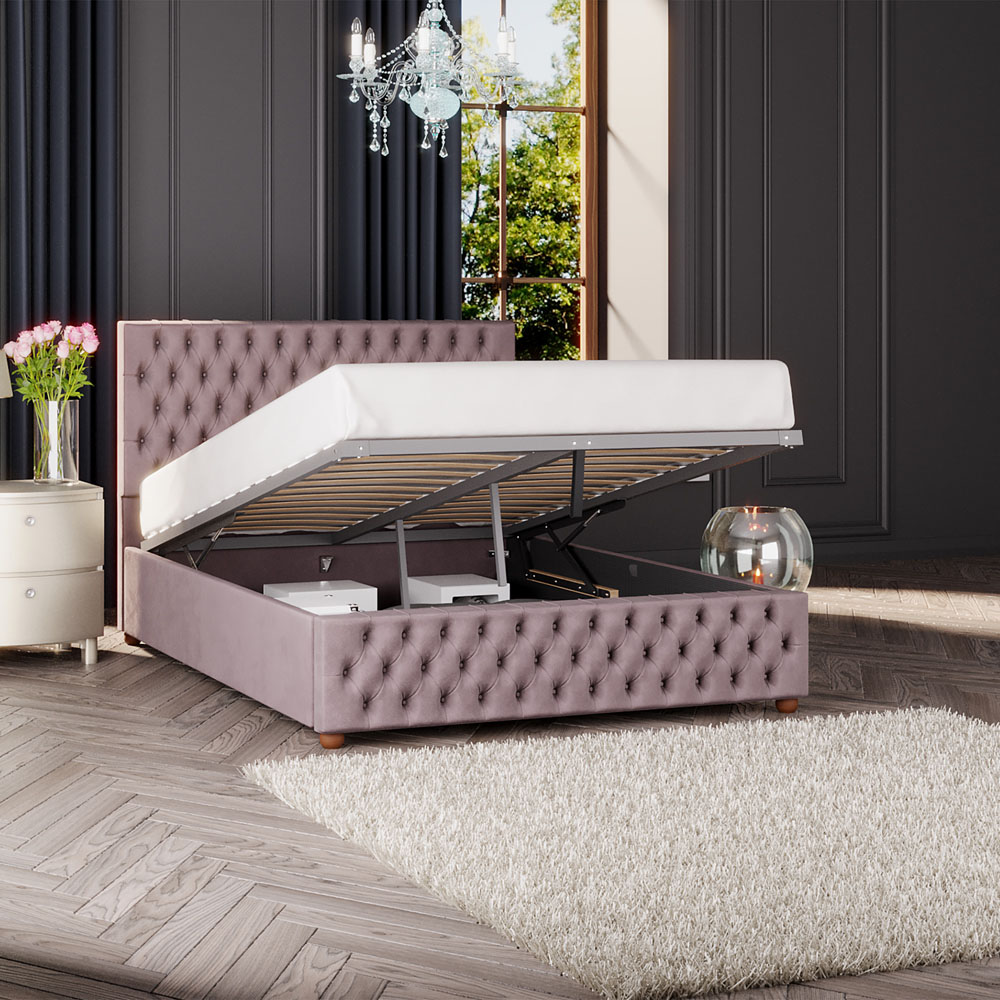 Laurence Llewelyn Bowen Seren Super King Size Blush Plush Velvet Ottoman Bed Image 2