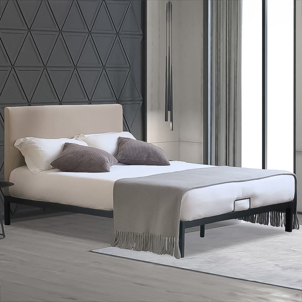 Brooklyn King Size Metal Bed Frame with Cream Plush Velvet Headboard Image 1