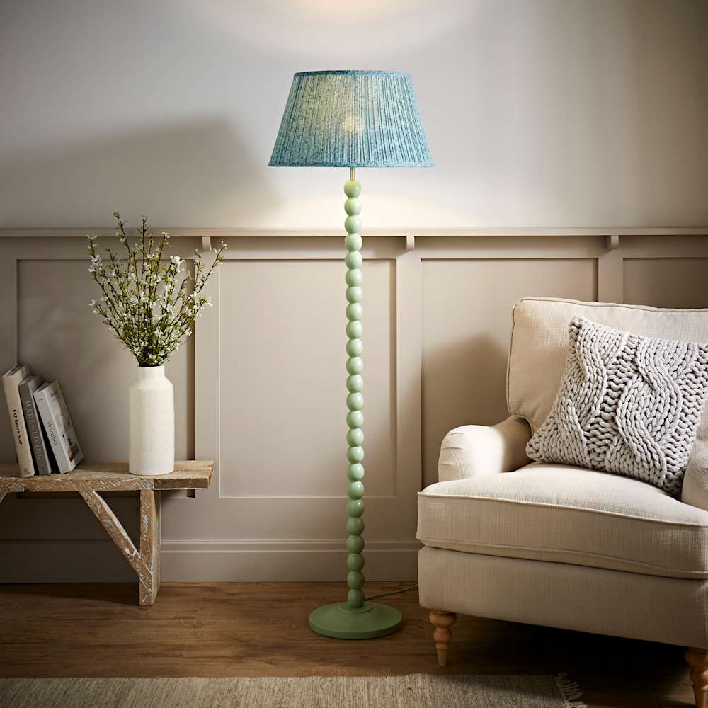 ValueLights Leaf Pleated Shade Pastel Green Bobbin LED Floor Lamp with Bulb Image 3