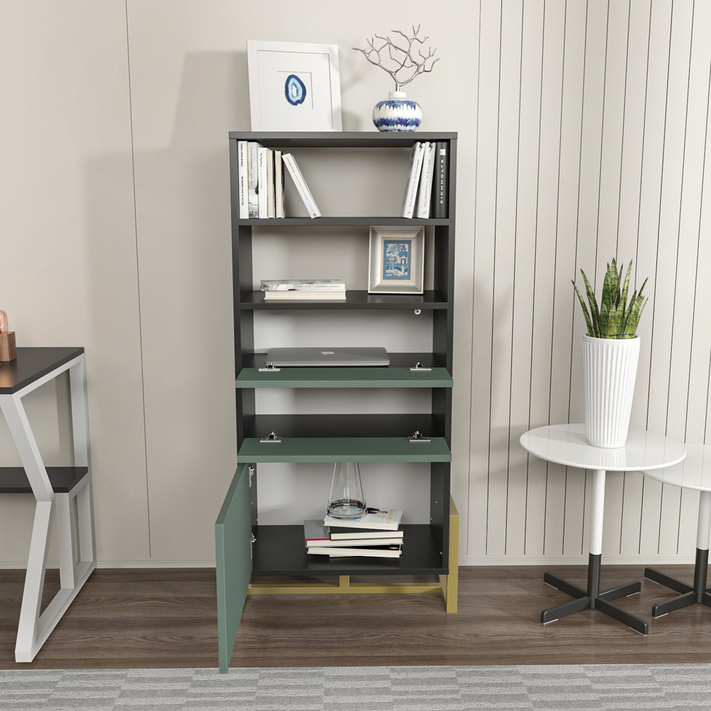Decorotika Utopie 3 Door 2 Shelf Black and Green Modern Bookshelf Image 4