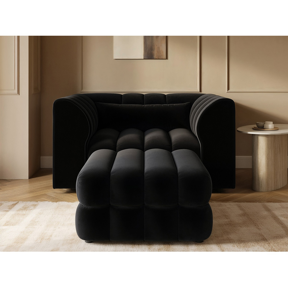 SOLACE+CO Halle Black 2 Seater Loveseat Sofa with Storage Footstool Image 2