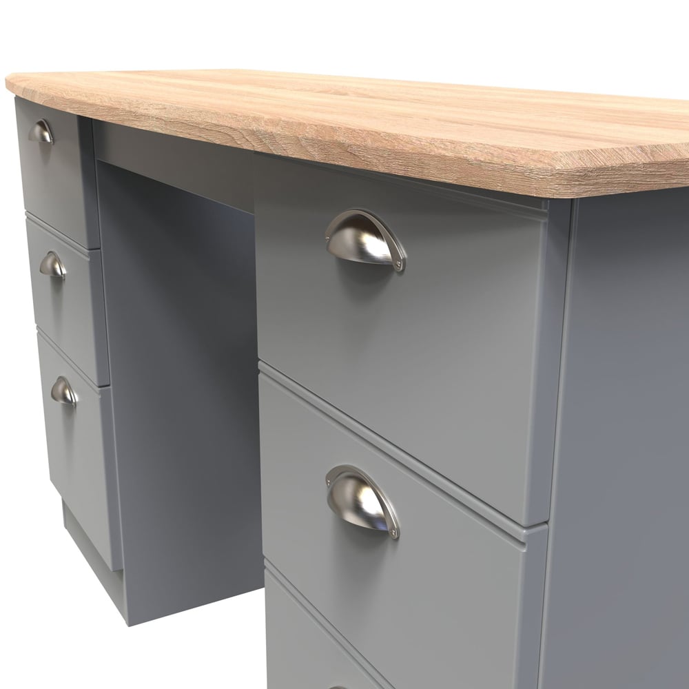 Crowndale Victoria 6 Drawer Dusk Grey and Oak Kneehole Computer Desk Image 6