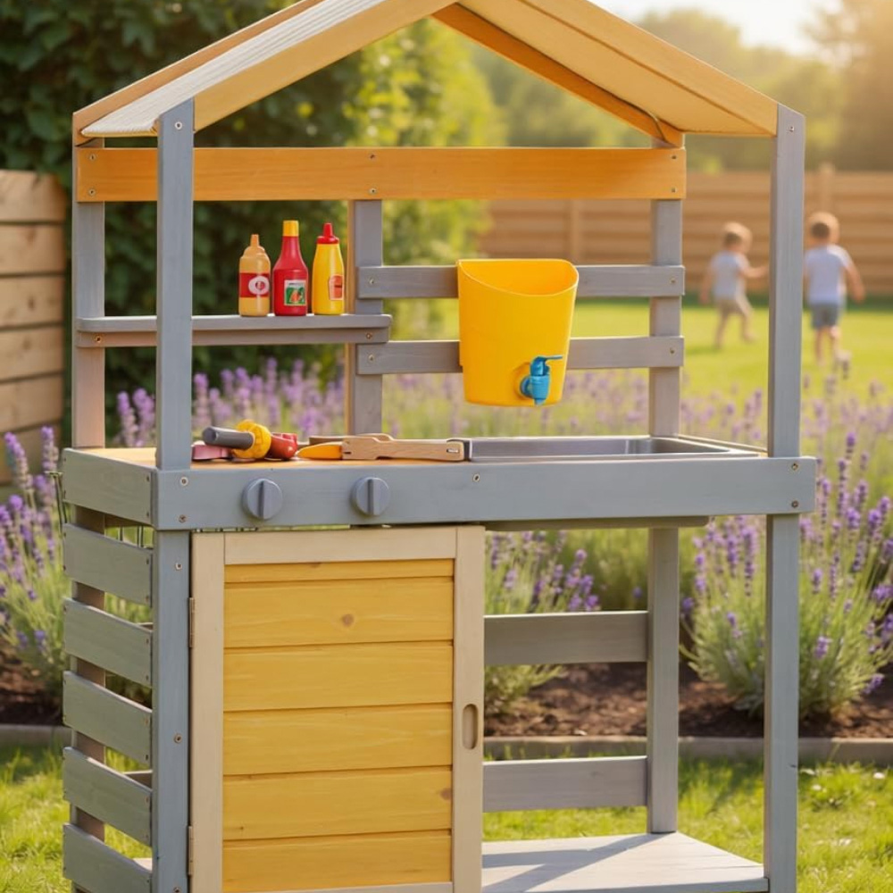 Garden Gear Kids Fir Wood Outdoor Mud Kitchen Play Set with Roof and Sink Image 4