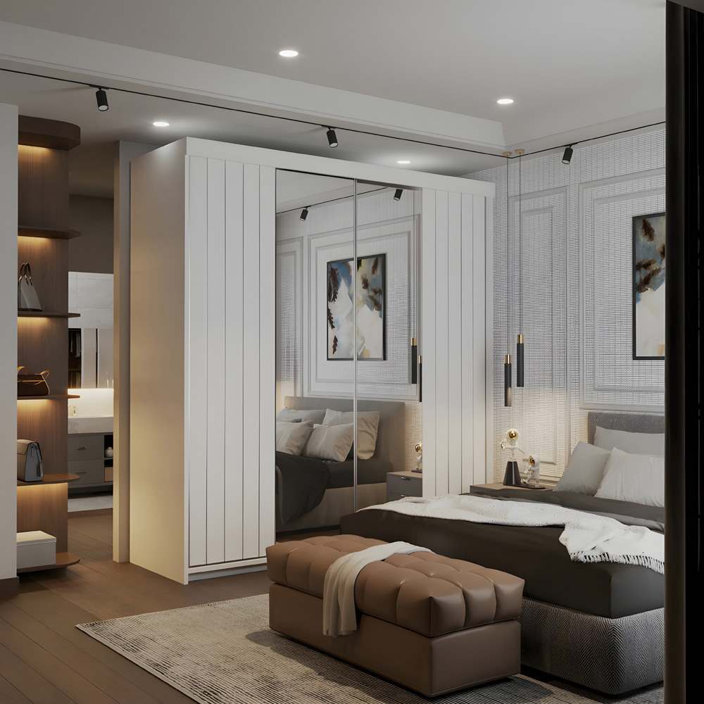 Sliding Wardrobes 4U 2 Sliding Door White Modern Silver Trim Mirrored Wardrobe 150cm Image 3