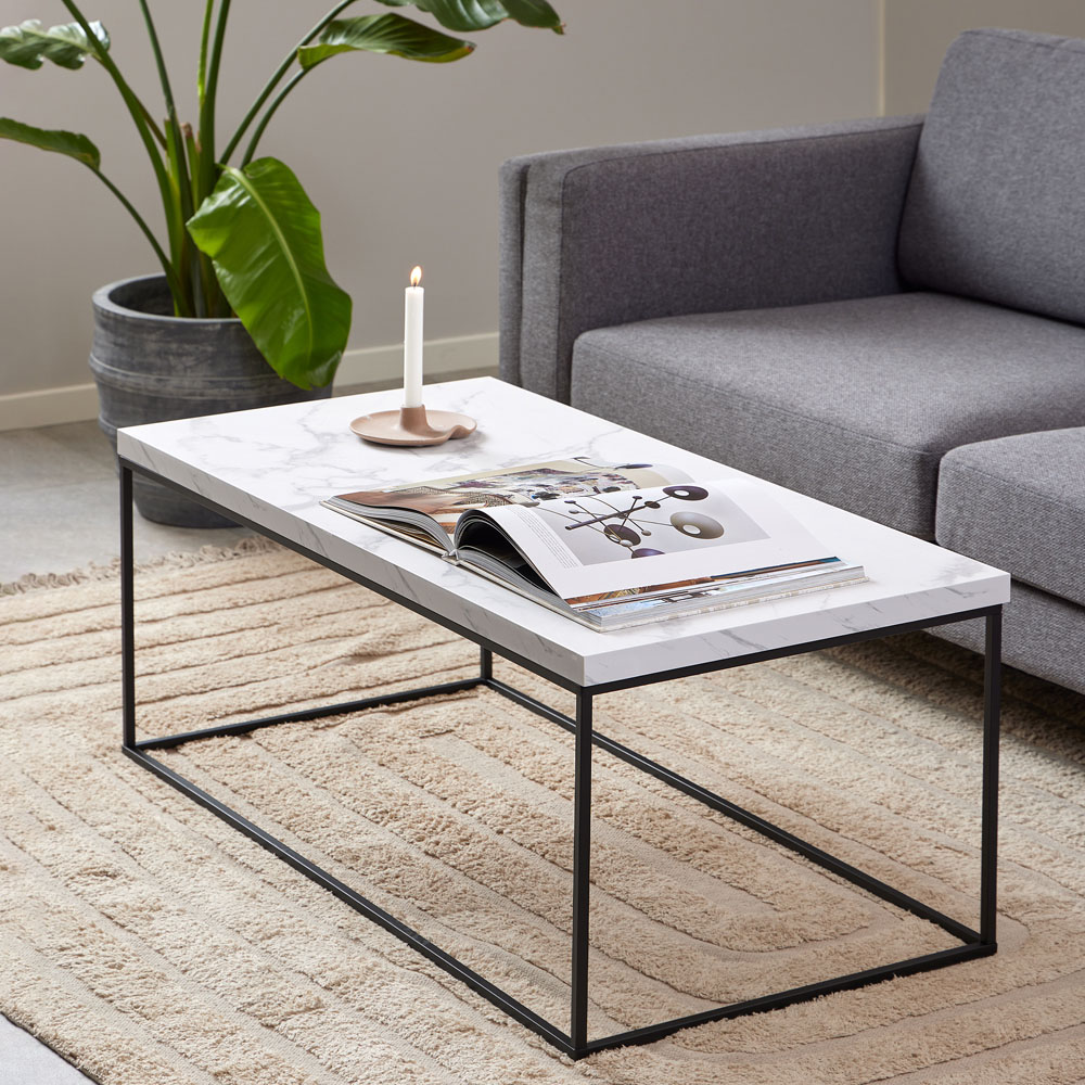 Florence Barossa White Marble Carrara Top Rectangular Coffee Table Image 9