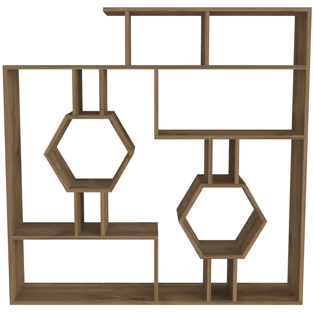 Decorotika Tamara Walnut Geometric Unique Bookshelf Image 2