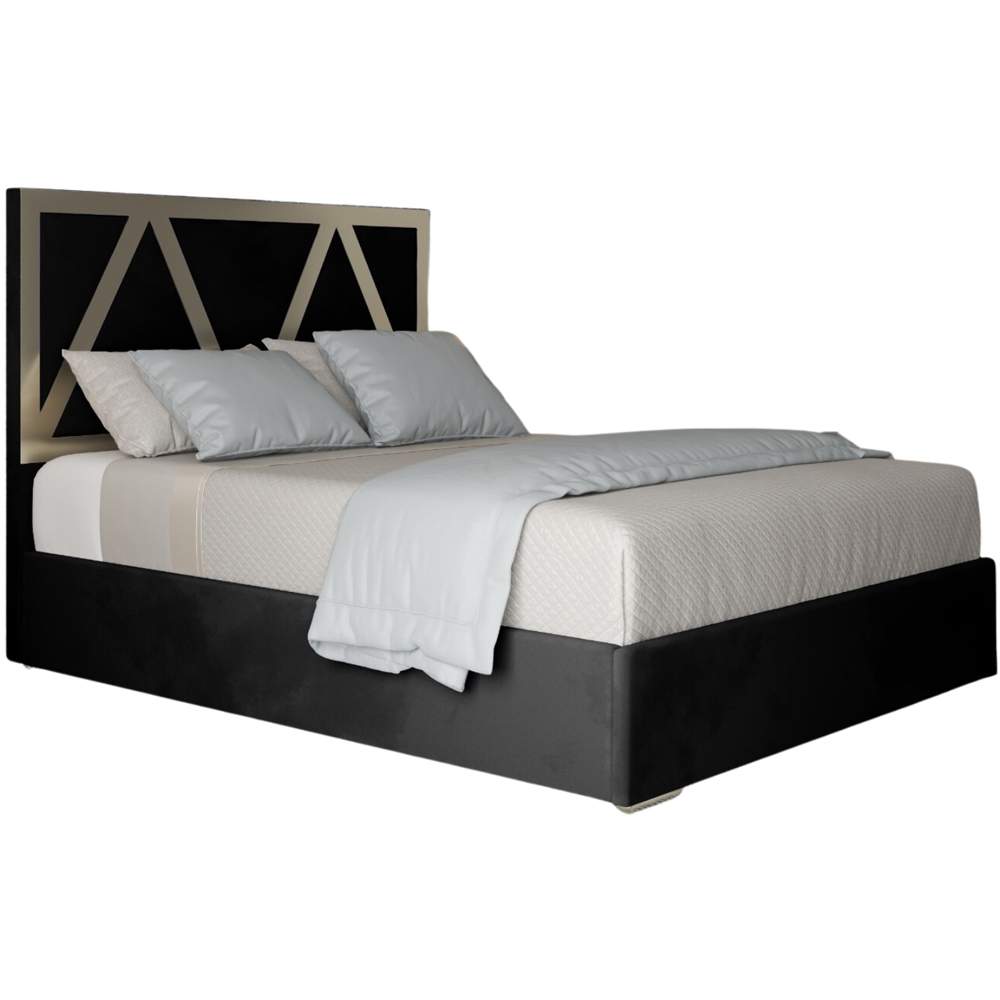 Alison Black Single Velvet Upholstered Metal Bed Frame with Panelled Headboard Image 2
