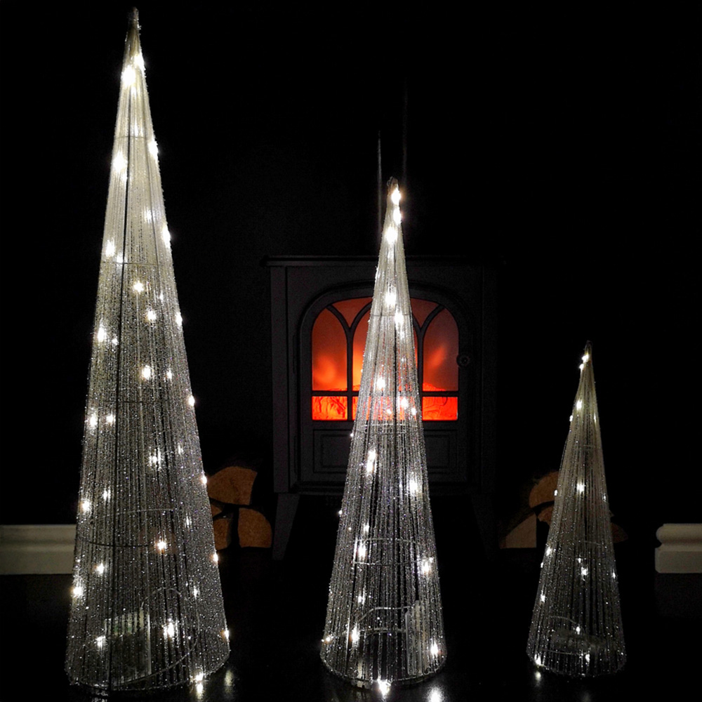 Samuel Alexander 3 Piece 90 Warm White LED Silver Tree Cone Obelisk Set Image 7