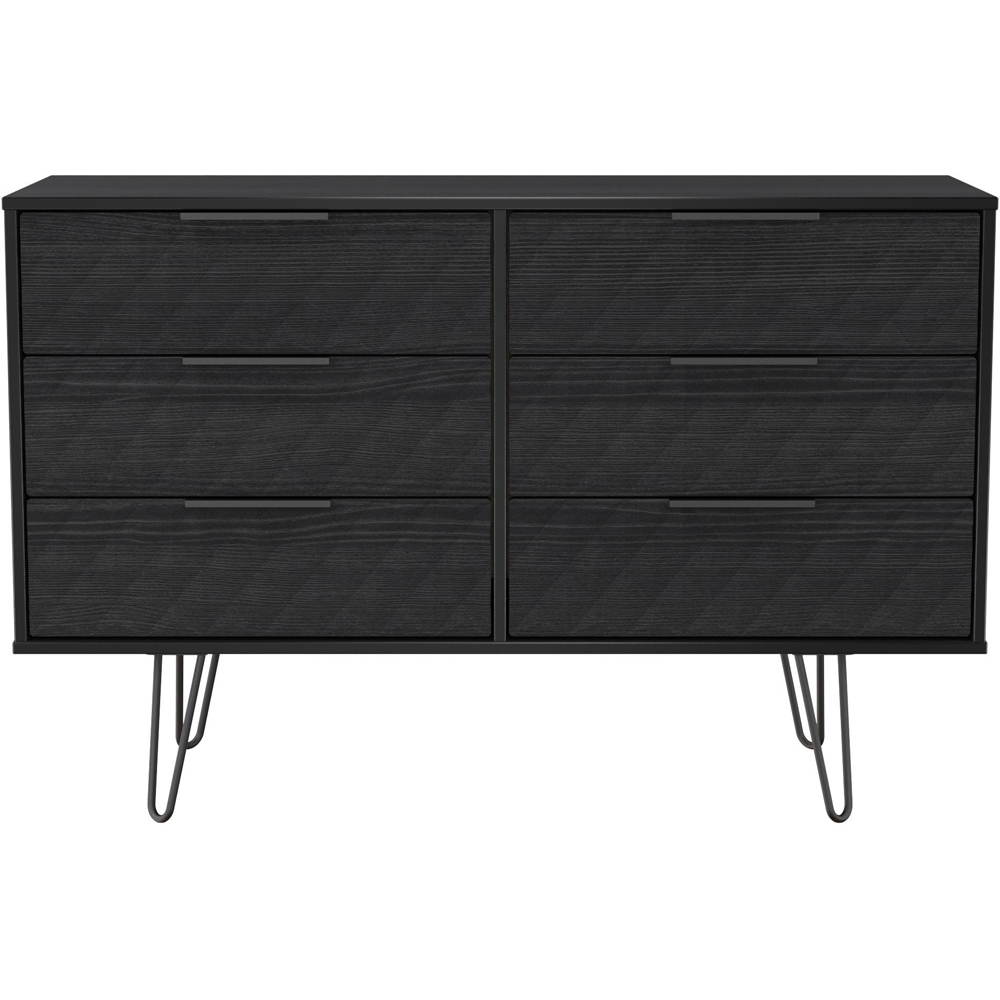 Crowndale Harlequin 6 Drawer Black Ash Wide Chest of Drawers Ready Assembled Image 3