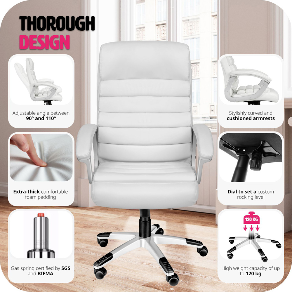 tectake Paul White Height Adjustable Padded Office Chair Image 7