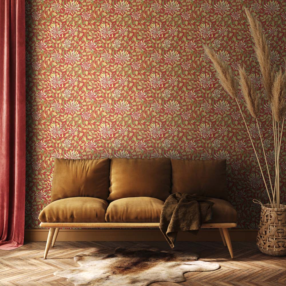 Hoopla Walls Honeysuckle Leaf Trail Terracotta Non Woven Wallpaper Image 2