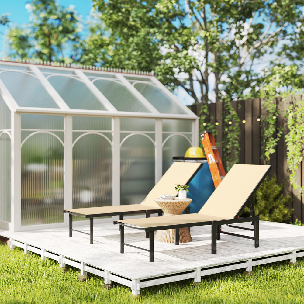 Outsunny Set of 2 Khaki 5 Level Adjustable Sun Lounger Image 5